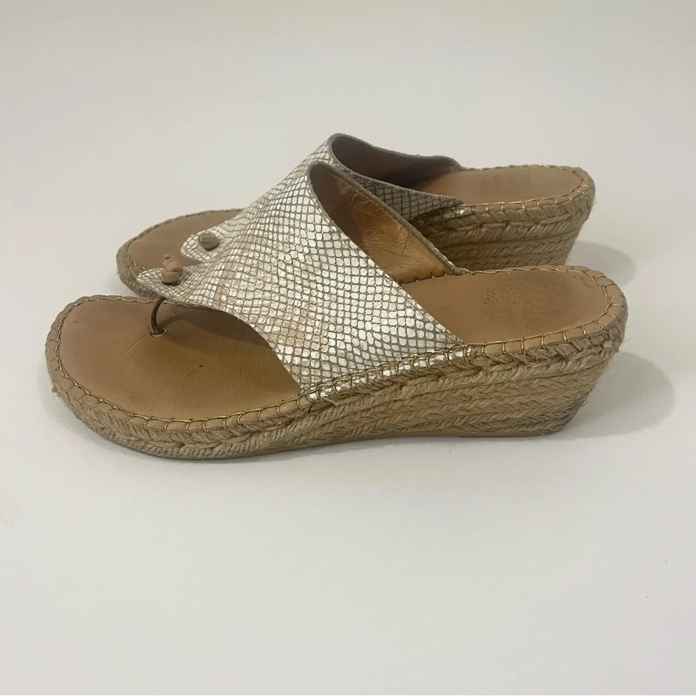 Andre Assous Annette Demi Wedge Metallic Snake Print Thing Sandal Size 40/Size 9